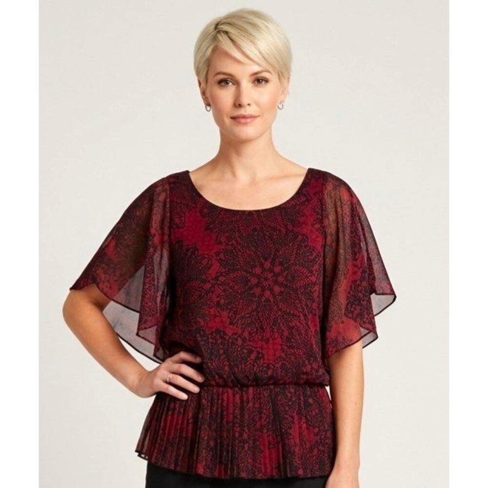 Dressbarn Collection Womens Top 8 Red Black Chiffon Peplum Flutter holidayparty